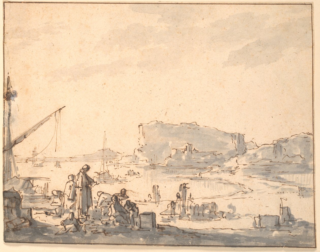Havnelandskap av Johannes Lingelbach