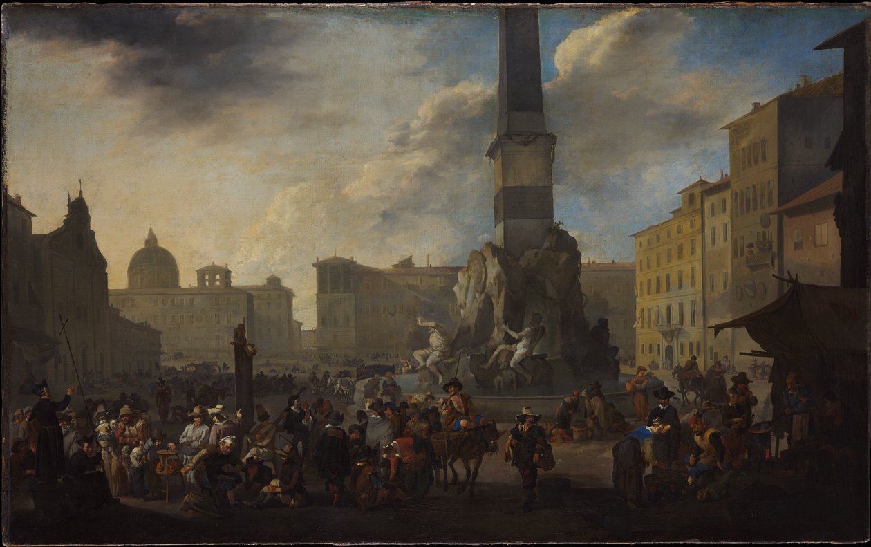 Romersk markedsscene på Piazza Navona av Johannes Lingelbach