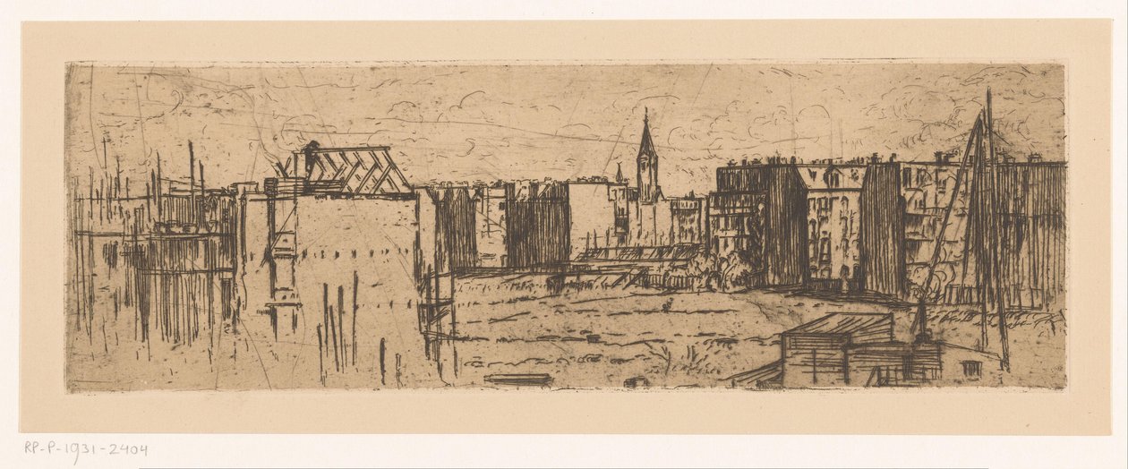 Utsikt over Amsterdam med hus under bygging av Johannes Löhr