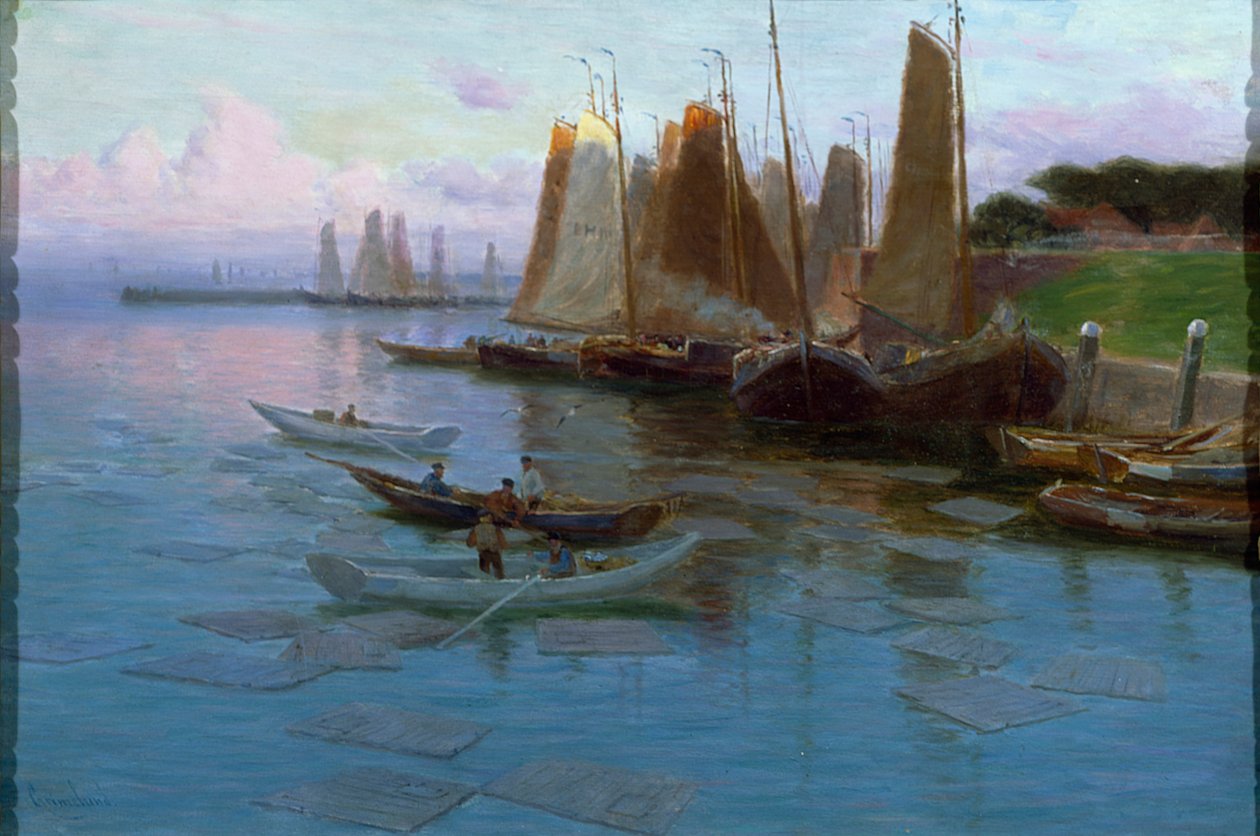 Fiskebåter (olje på lerret) av Johannes Martin Grimelund