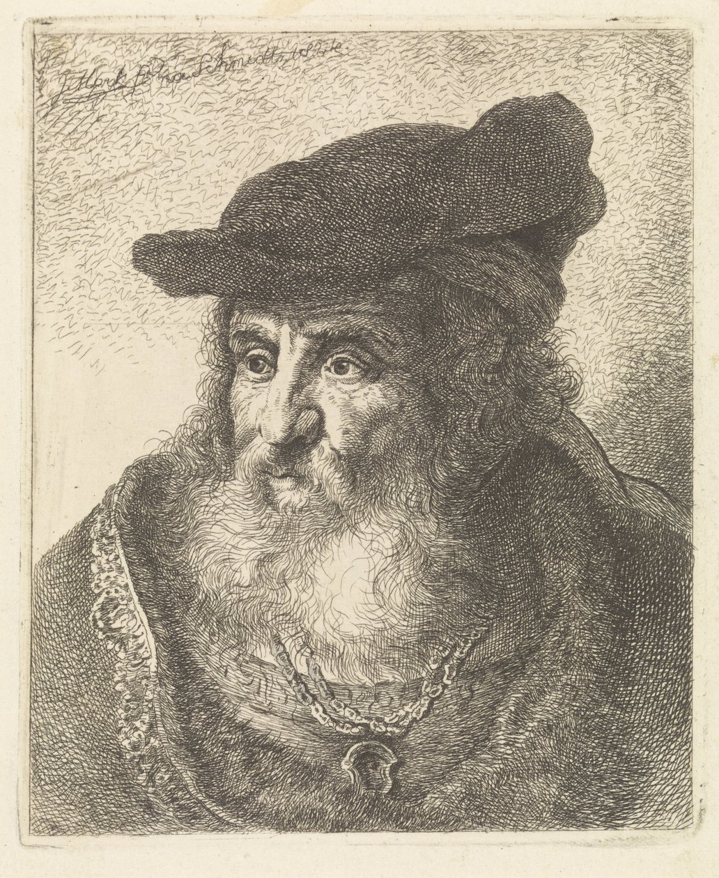 Portrett av en gammel mann med beret av Johannes Mock