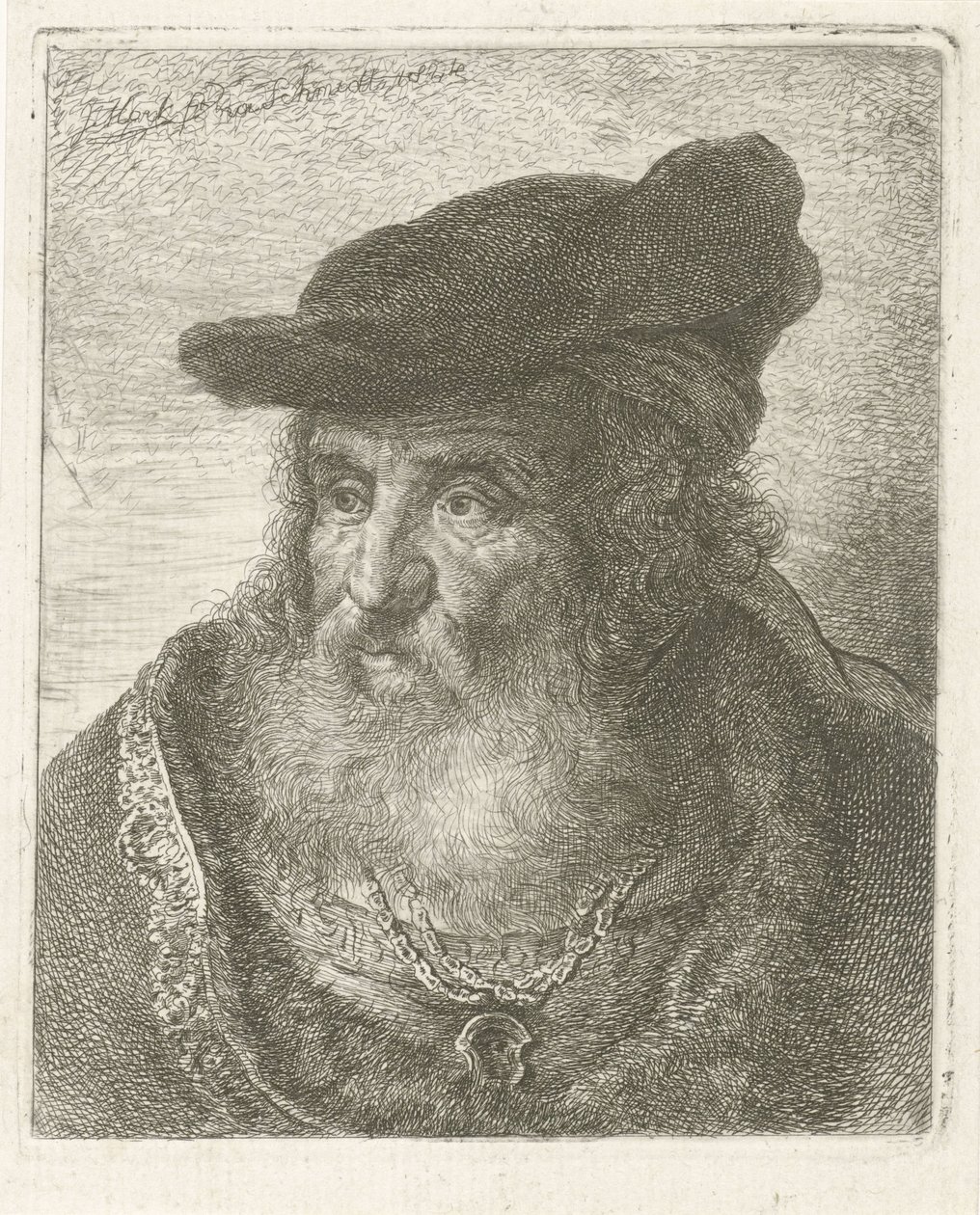 Portrett av en gammel mann med beret av Johannes Mock