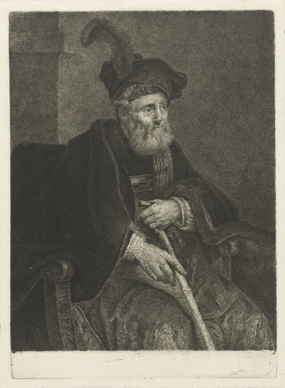 Portrett av en ukjent gammel mann i en stol av Johannes Pieter de Frey