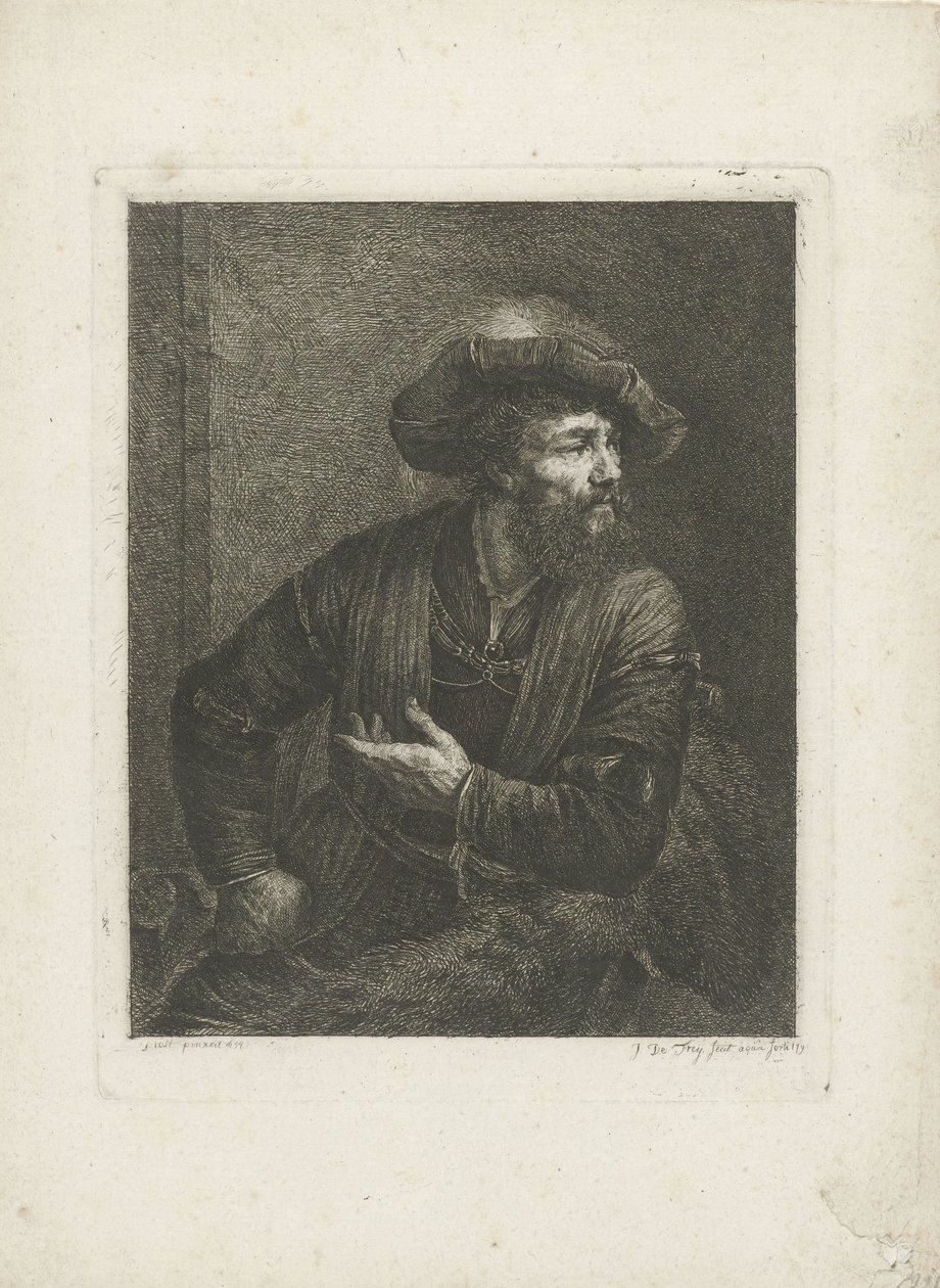 Portrett av ukjent mann med fjærberett av Johannes Pieter de Frey