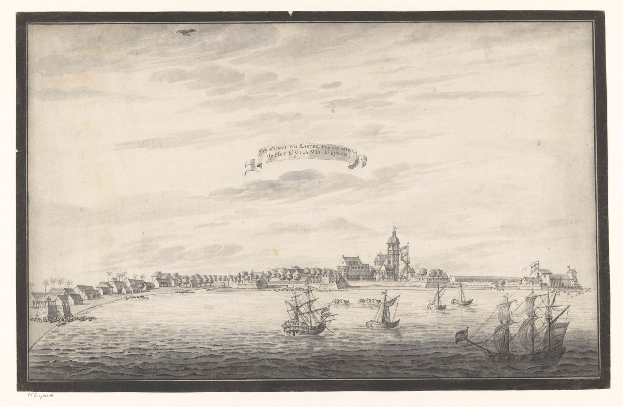 Utsikt over Colombo De Stadt og Kastel Von Colombo. On The Eijland Ceijlon (tittel på objekt) av Johannes Rach (possibly)