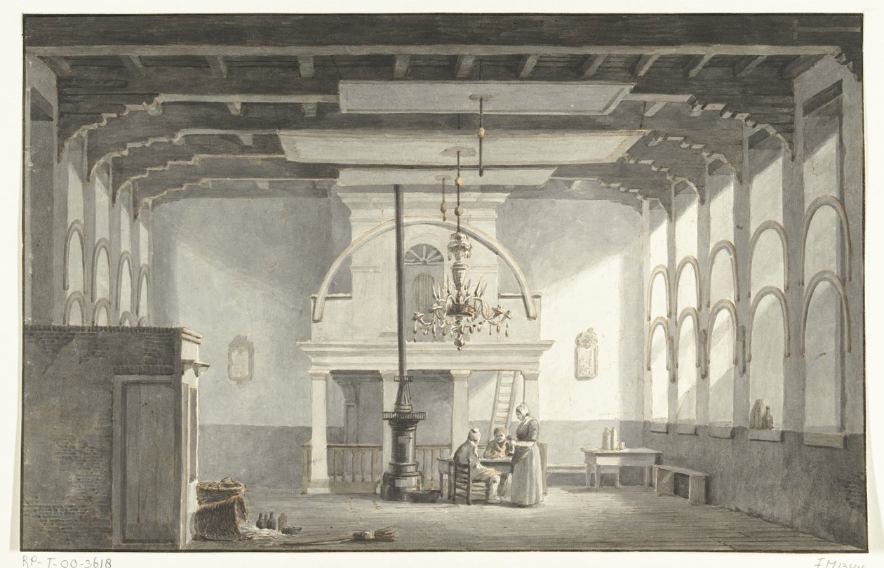 Salen i Kloveniersdoelen i Dordrecht hvor nasjonalsynoden ble holdt i årene 1618-1619, 1836 av Johannes Rutten (signed by artist)