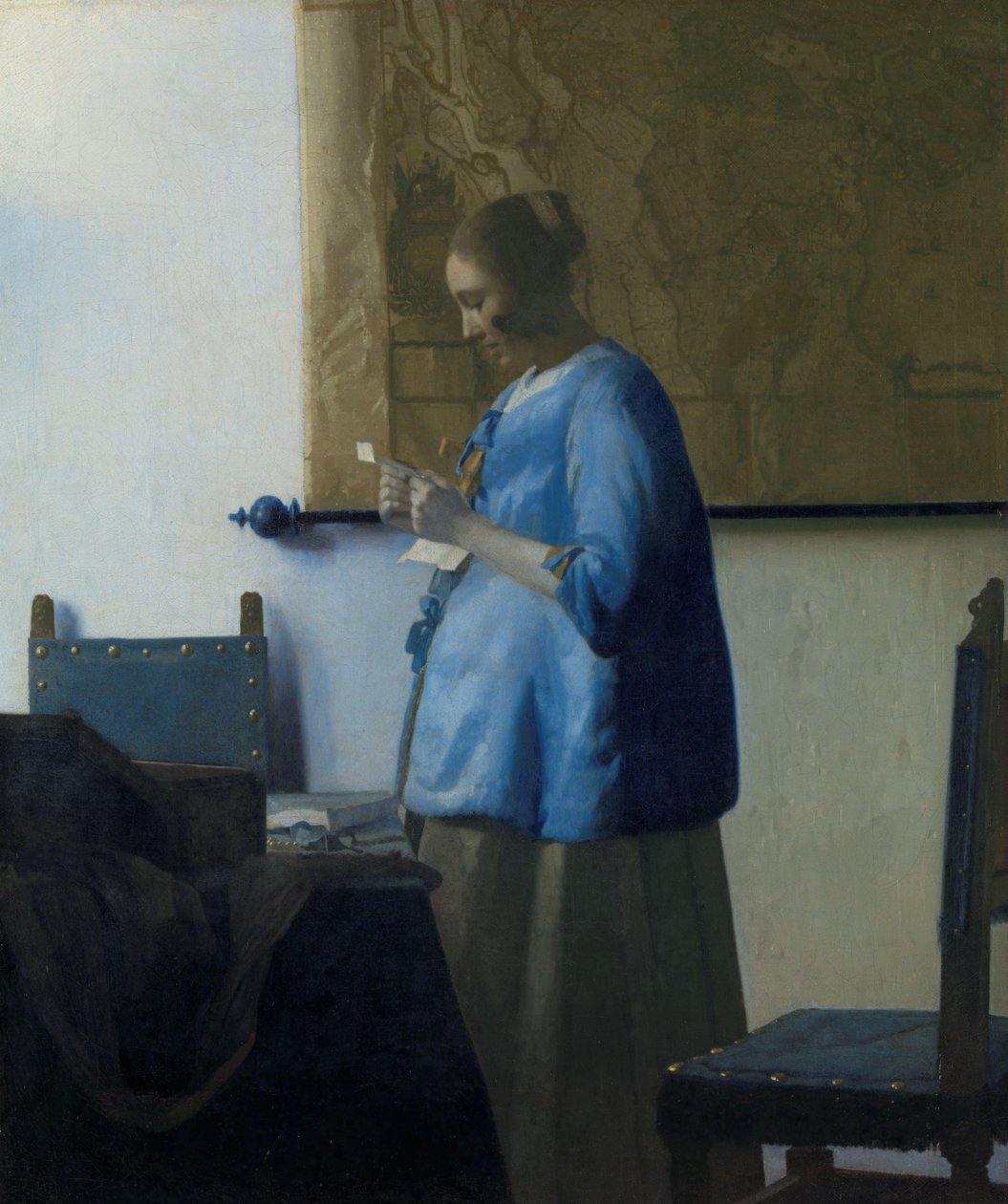 Woman in Blue Reading a Letter Woman Reading a Letter   1394554   no       norwegian Successfully Translated  Original: Add 24098 f.18v January: Chopping logs, and sledging, from a Book of Hours, or the Golf Book, c.1520-30 (vellum) Translat: Add 24098 f.1 av Johannes Vermeer