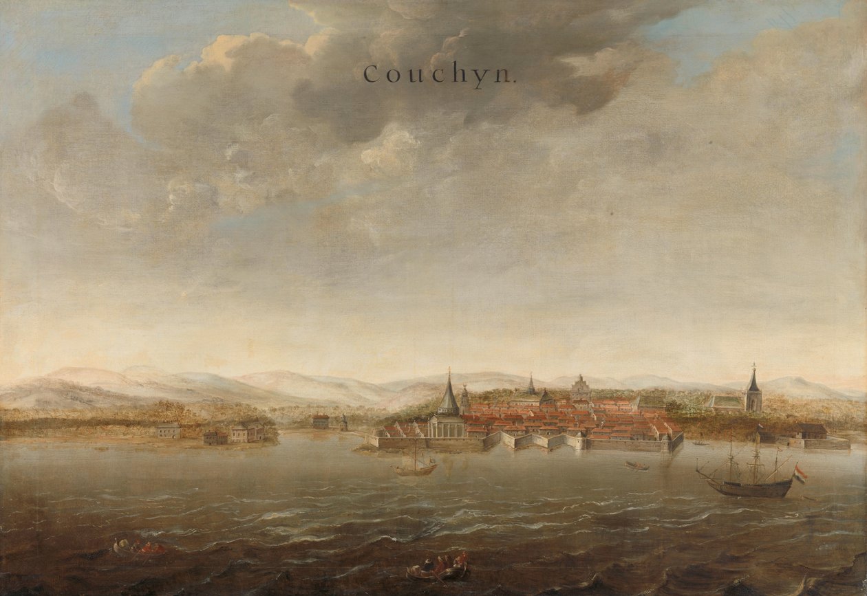Utsikt over Cochin på Malabarkysten i India Utsikt over Cochin på kysten av Malabar i India Couchyn (tittel på objekt) av Johannes Vinckboons (attributed to)