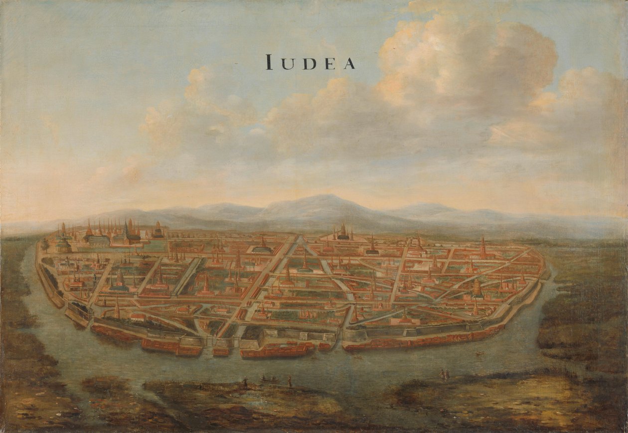 Utsikt over Judea, hovedstaden i Siam, ca. 1662-3 av Johannes Vinckeboons
