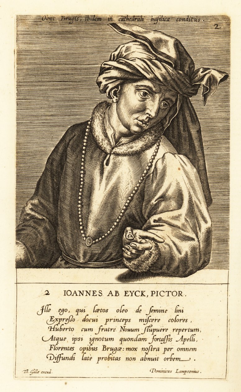 Portrett av Jan van Eyck, nederlandsk maler av tidlig nordrenessansekunst av Johannes Wierix