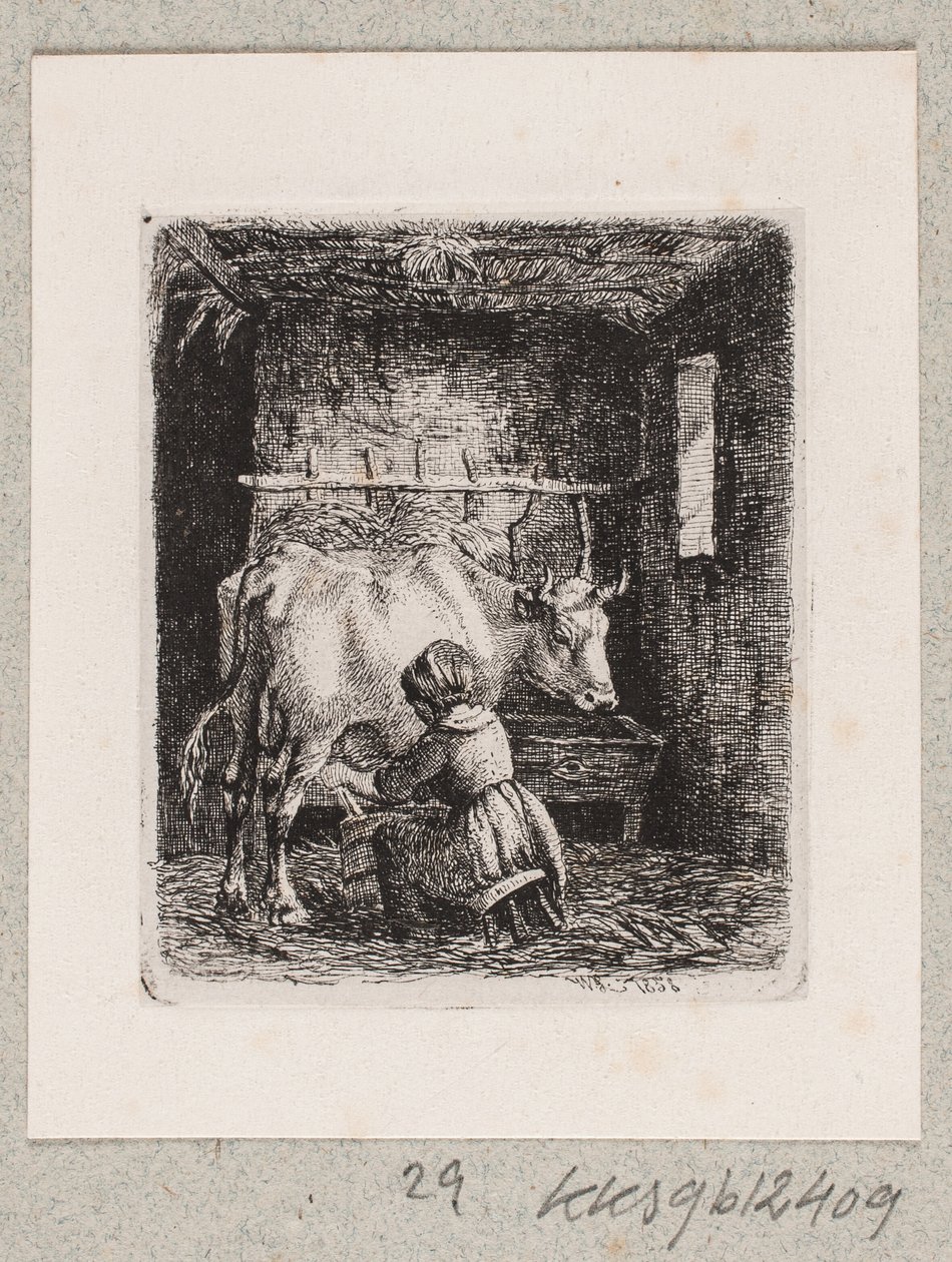 En jente melker en ku av Johannes Wilhelm Zillen