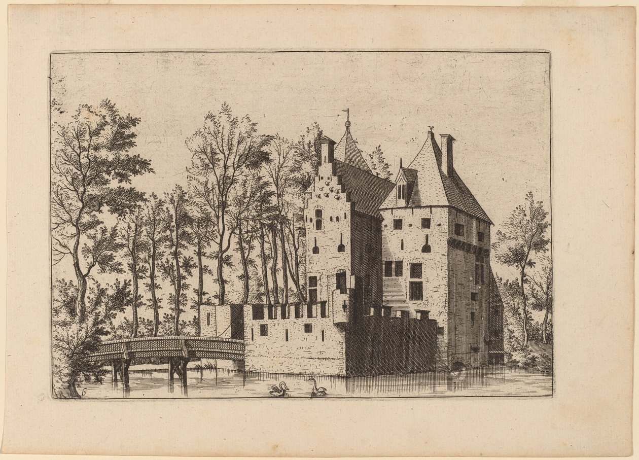 Slott med heisbro av Johannes and Lucas van Doetechum after Master of the Small Landscapes