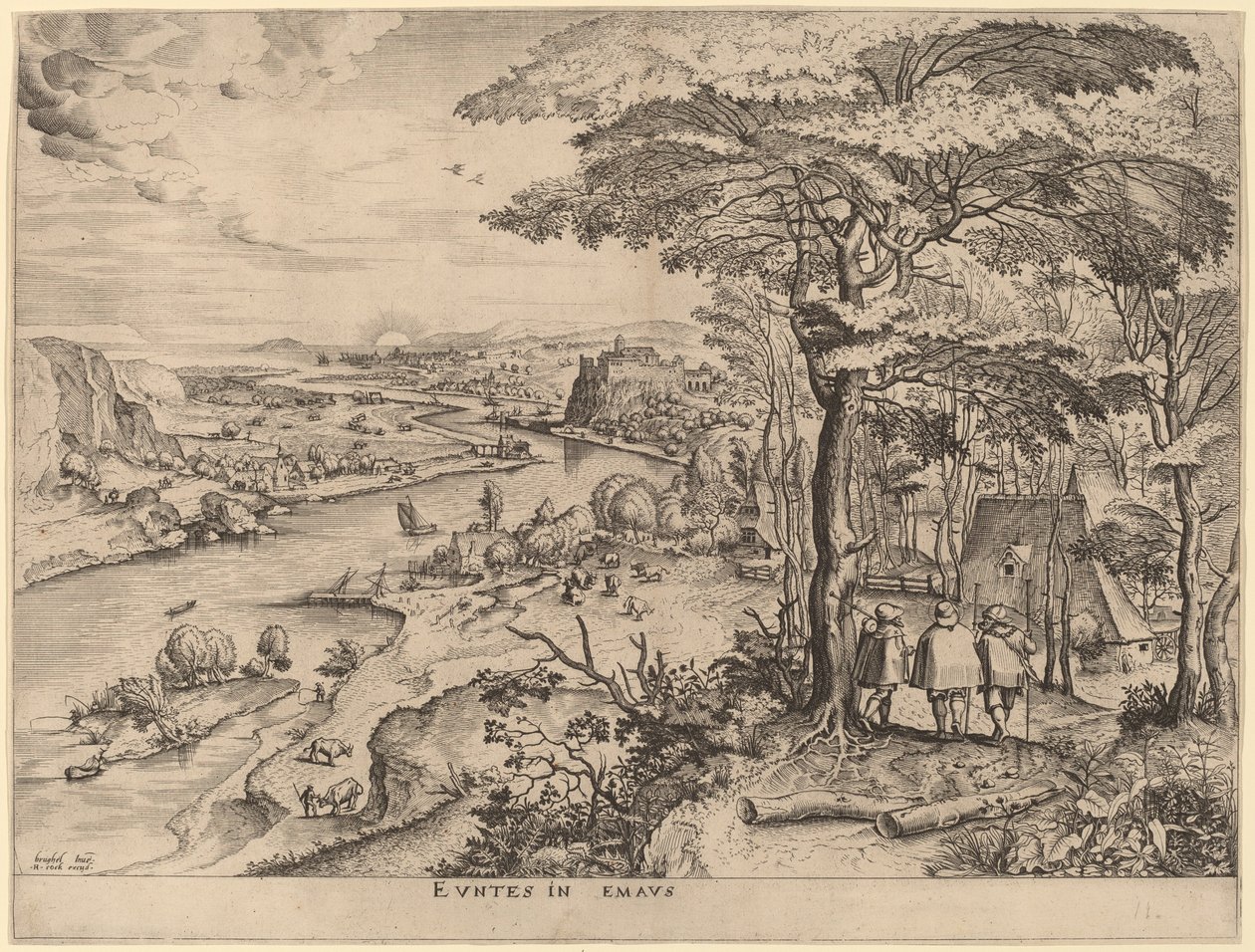 Pilegrimene til Emmaus av Johannes and Lucas van Doetechum after Pieter Bruegel the Elder