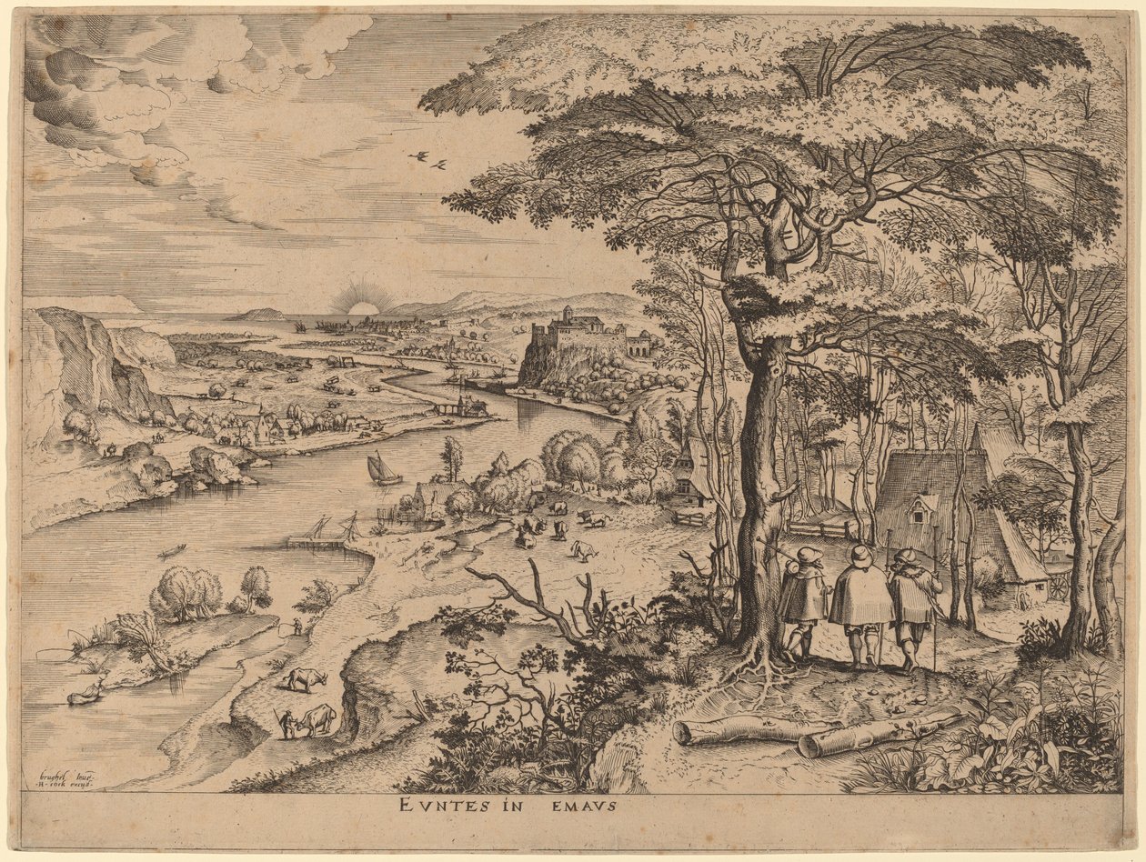 Pilegrimene til Emmaus av Johannes and Lucas van Doetechum after Pieter Bruegel the Elder