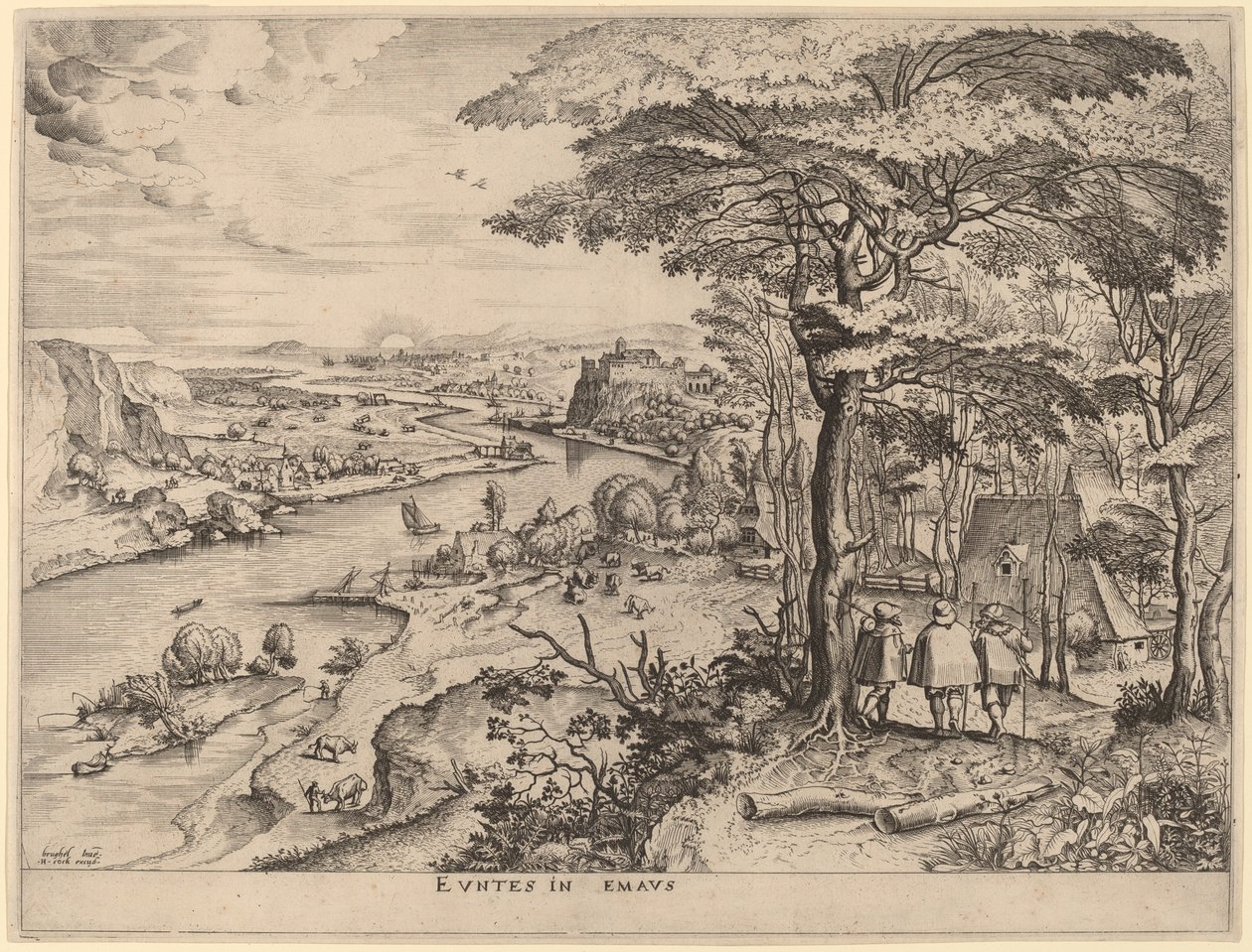 Pilegrimene til Emmaus av Johannes and Lucas van Doetechum after Pieter Bruegel the Elder