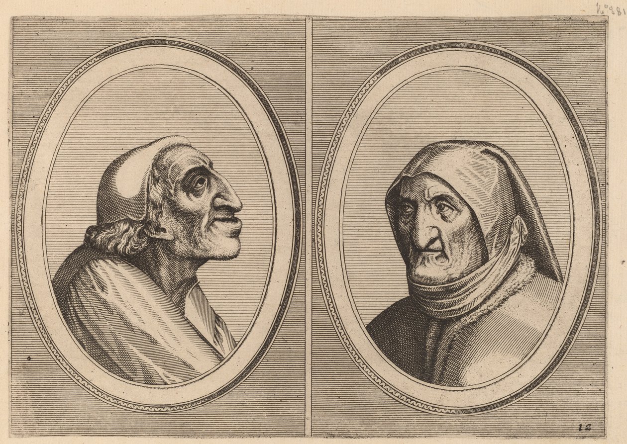 "Pater Muylaert" og "Mater Bille-bloots" av Johannes and Lucas van Doetechum after Pieter Bruegel the Elder