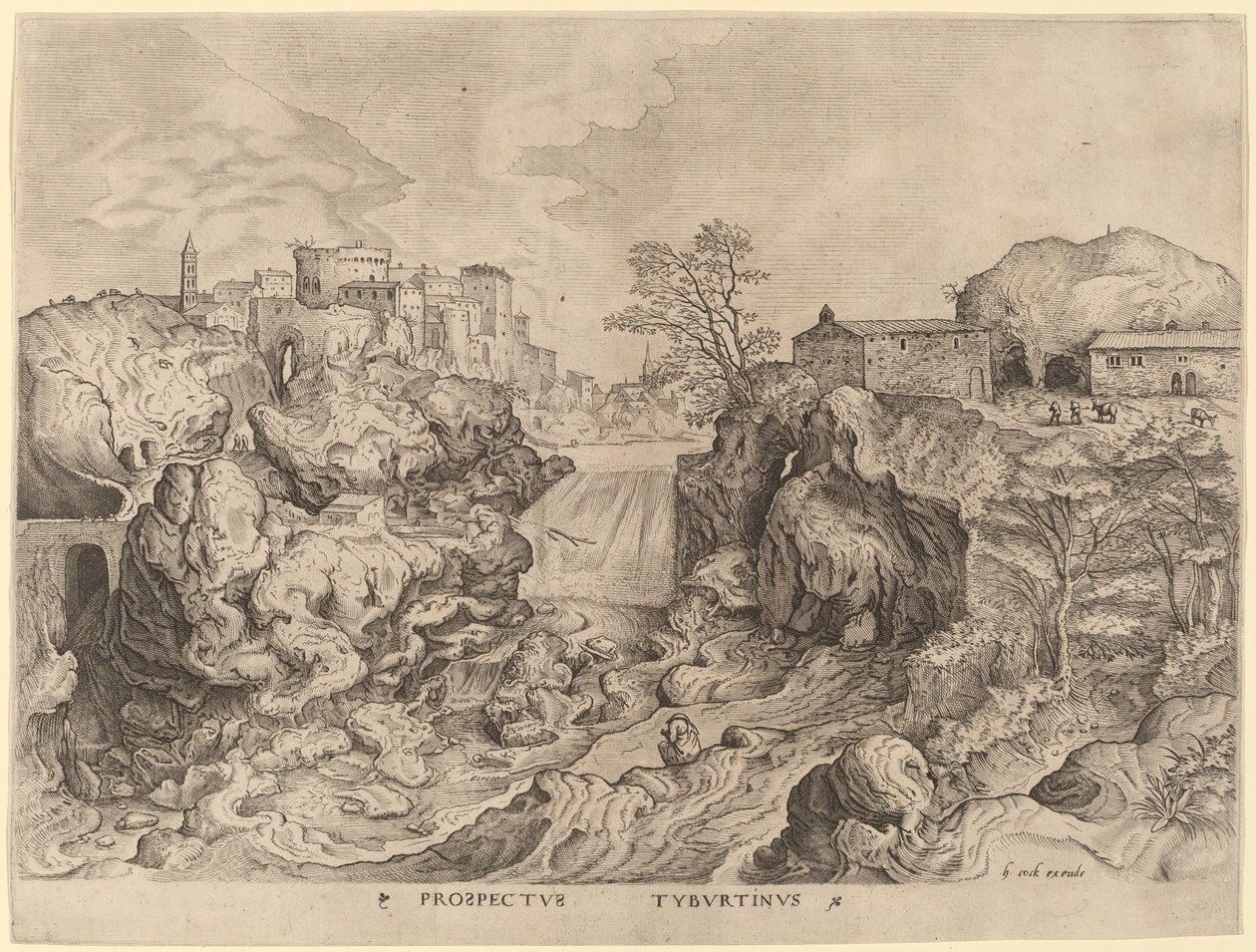 Prospectus Tyburtinus (Utsikt over Tiberen) av Johannes and Lucas van Doetechum after Pieter Bruegel the Elder