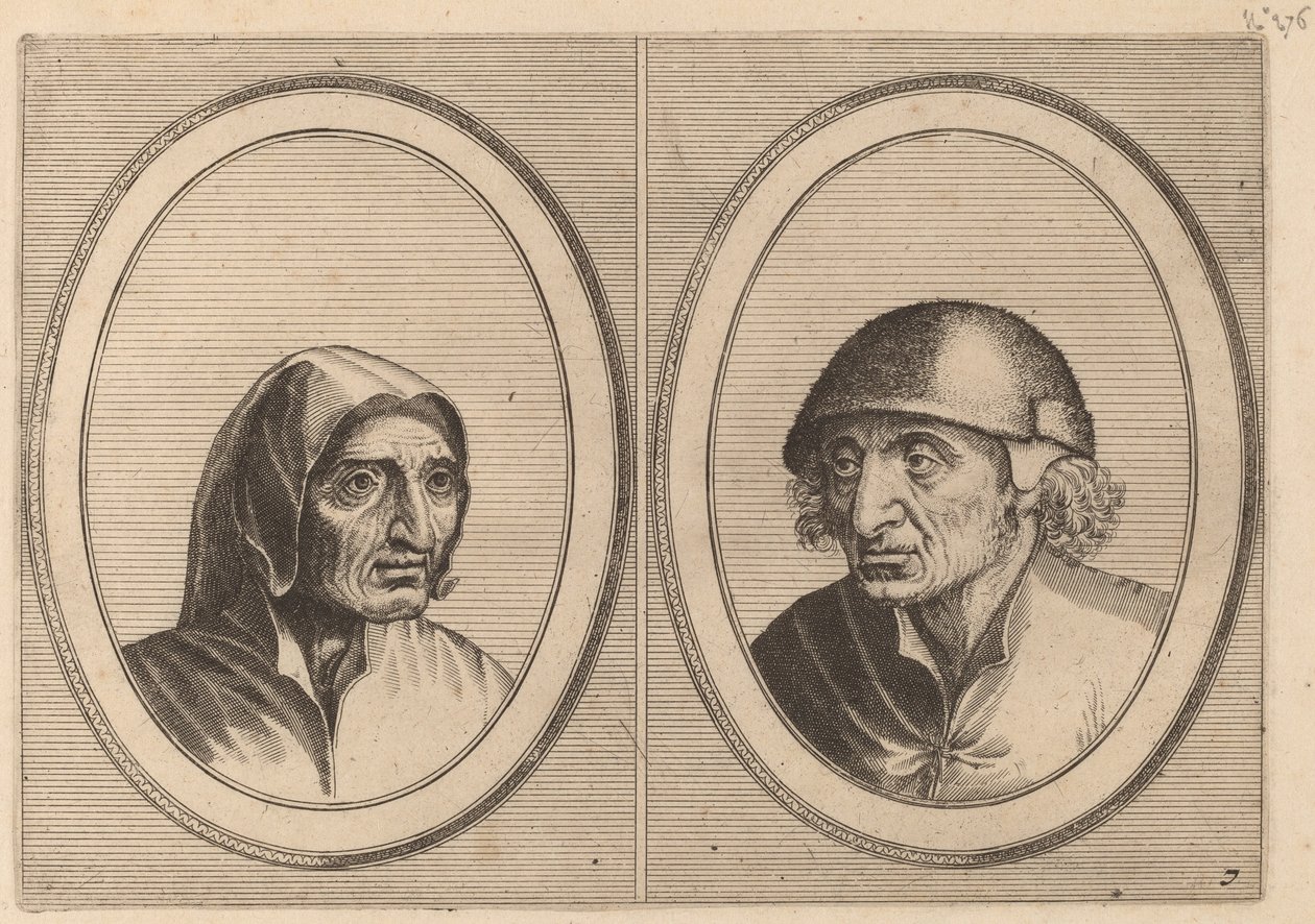 "Rijckje Schimmel-penninghs" og "Lubbert Leever-pølse" av Johannes and Lucas van Doetechum after Pieter Bruegel the Elder