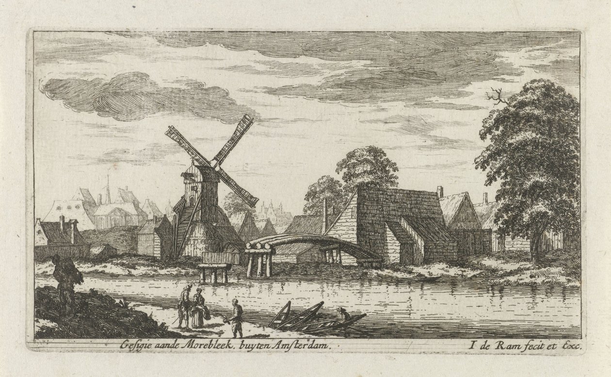 Utsikt over Morebleek utenfor Amsterdam Gesigie aan de Morebleek utenfor Amsterdam (tittel på objekt) av Johannes de Ram