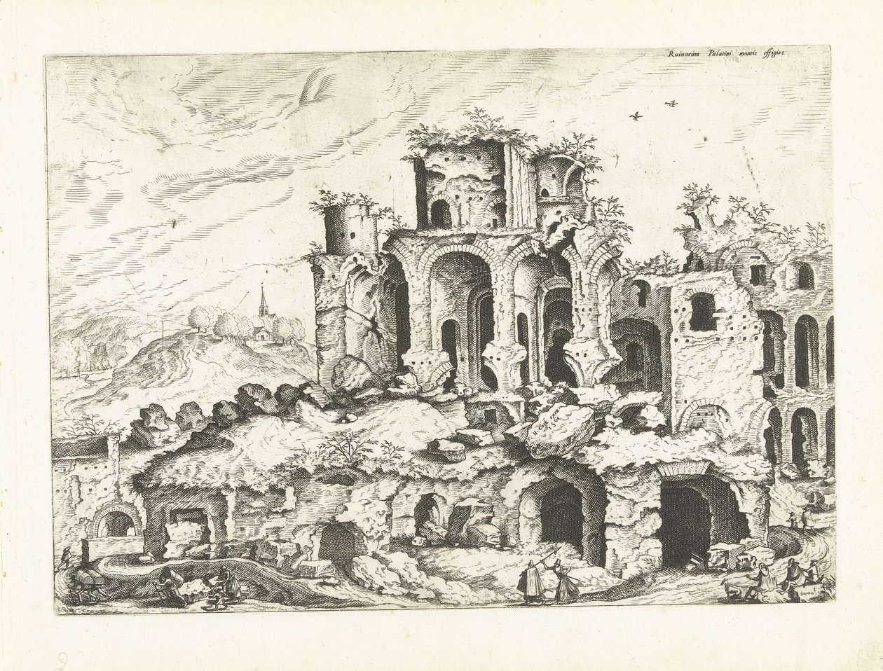 Tredje utsikt over ruinene av Palatinerhøyden Romerske ruiner, 1561 (serietittel) av Johannes of Lucas van Doetechum (attributed to)