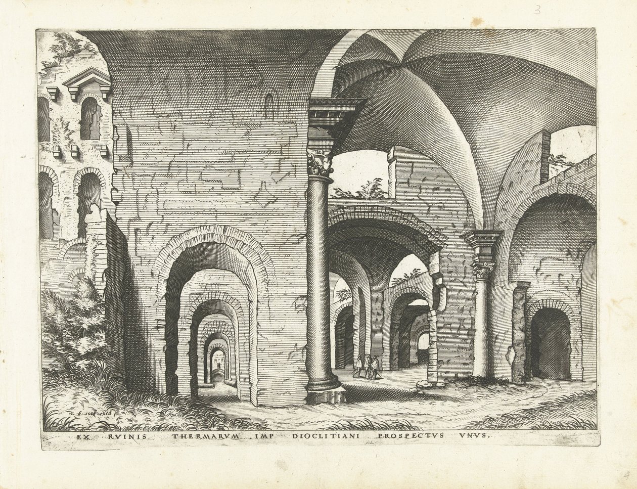 Utsikt over badene til Diocletian romerske ruiner, 1561 (serietittel) av Johannes of Lucas van Doetechum (attributed to)