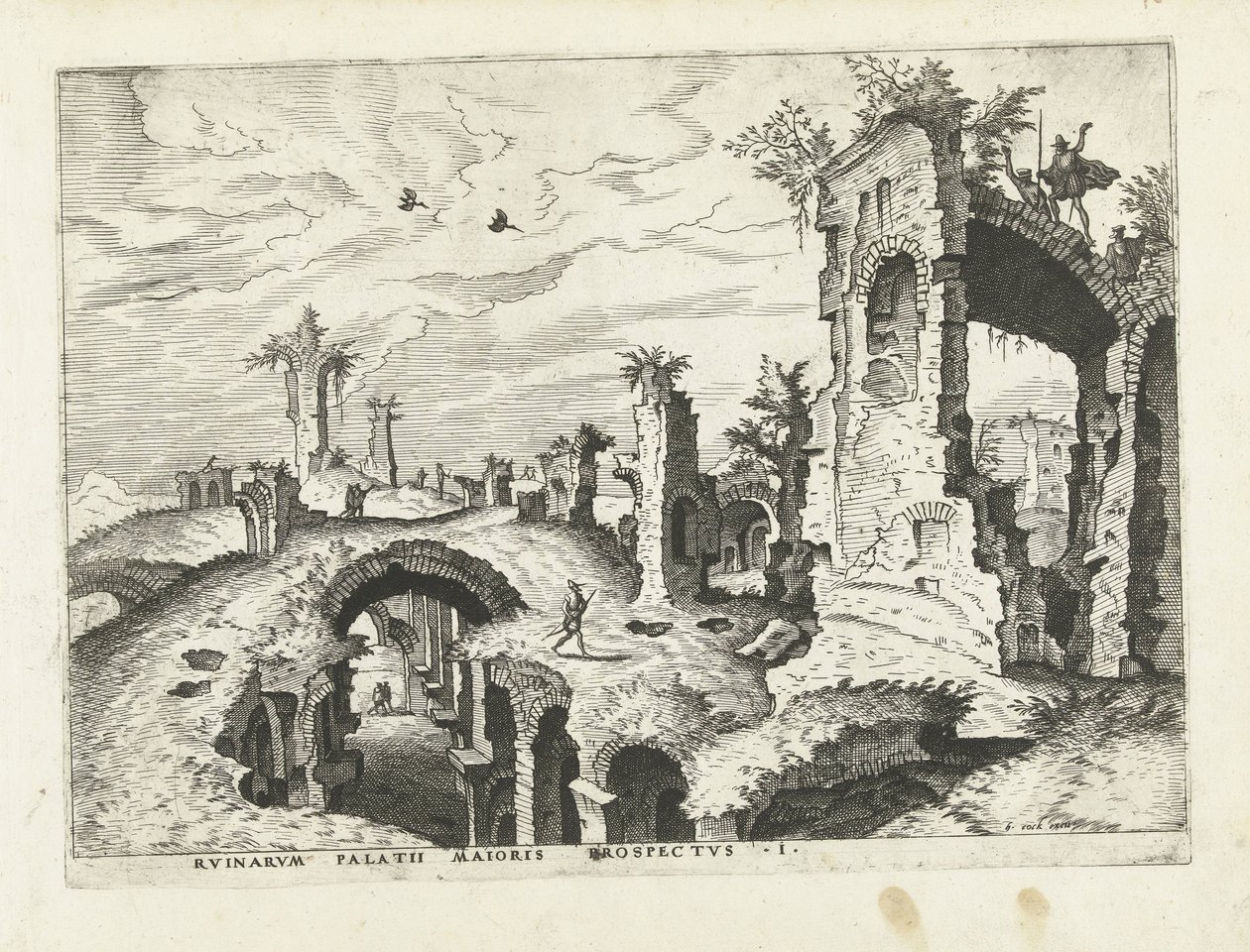 Utsikt over ruinene på Palatinerhøyden Romerske ruiner, 1561 (serietittel) av Johannes of Lucas van Doetechum (attributed to)