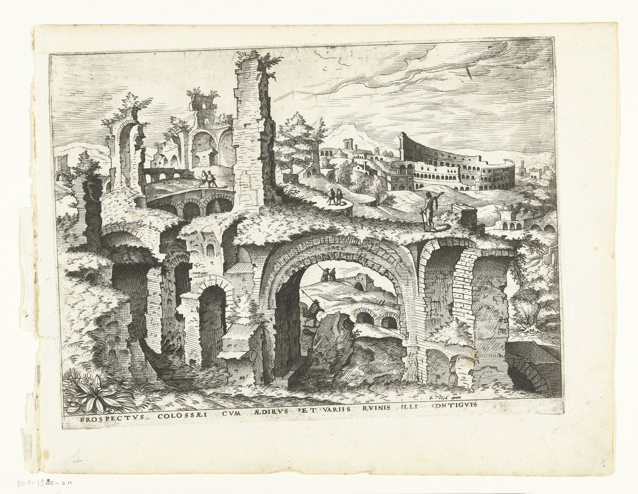 Utsikt over Colosseum Romerske ruiner, 1561 (serietittel) av Johannes of Lucas van Doetechum (attributed to)
