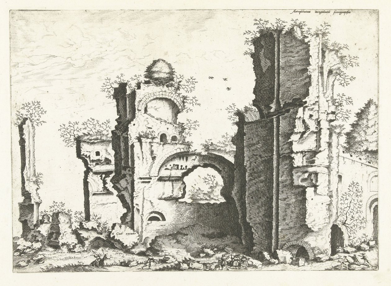 Utsikt over ruiner, muligens Baths of Caracalla romerske ruiner, 1561 (serietittel) av Johannes of Lucas van Doetechum (attributed to)