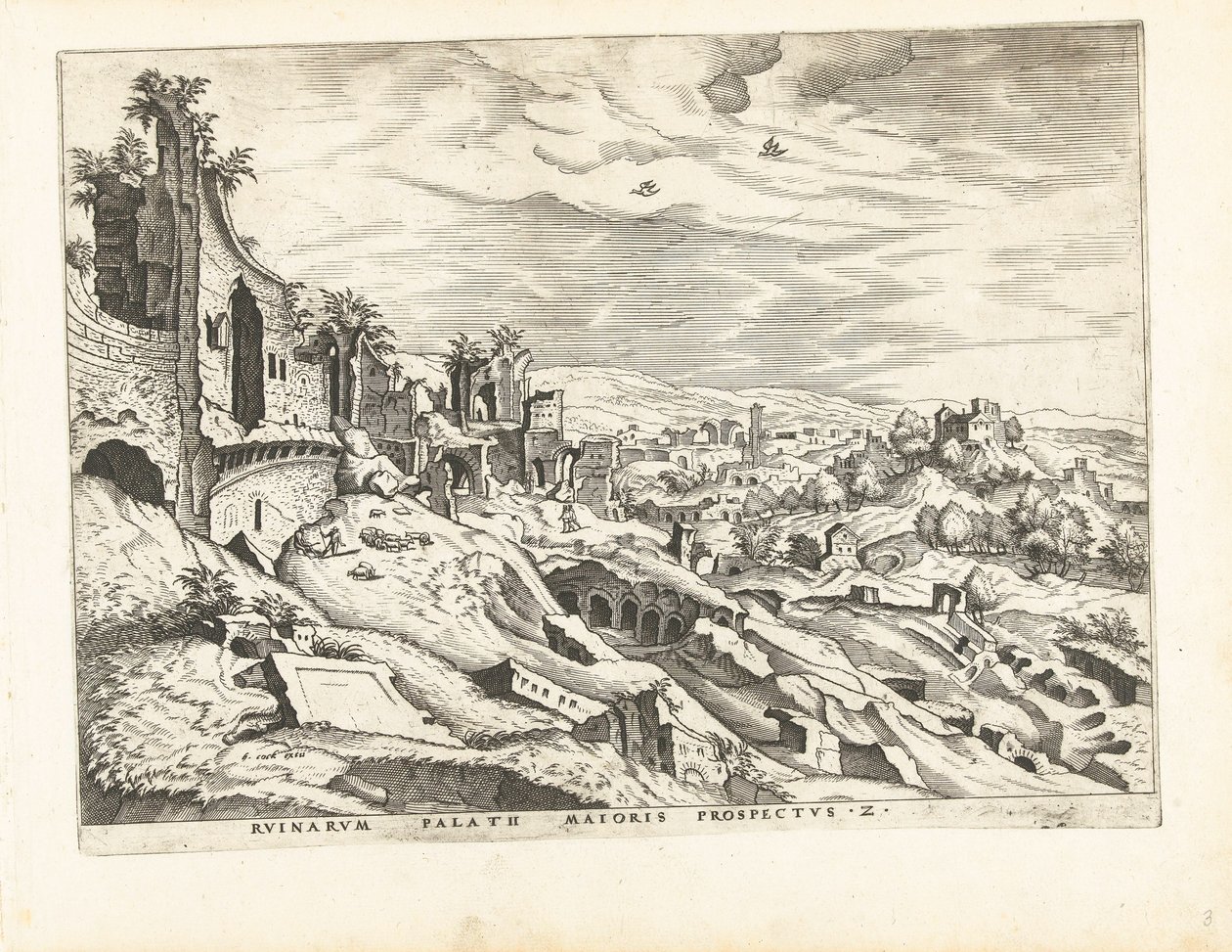 Andre utsikt over Palatinerhøyden i Roma Romerske ruiner, 1561 (serietittel) av Johannes of Lucas van Doetechum (attributed to)