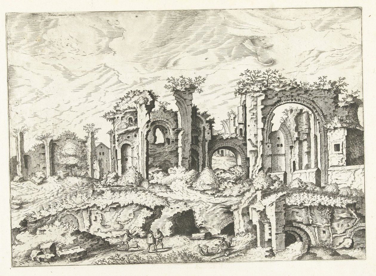 Fjerde utsikt over ruinene på Palatinerhøyden Romerske ruiner, 1561 (serietittel) av Johannes of Lucas van Doetechum (attributed to)