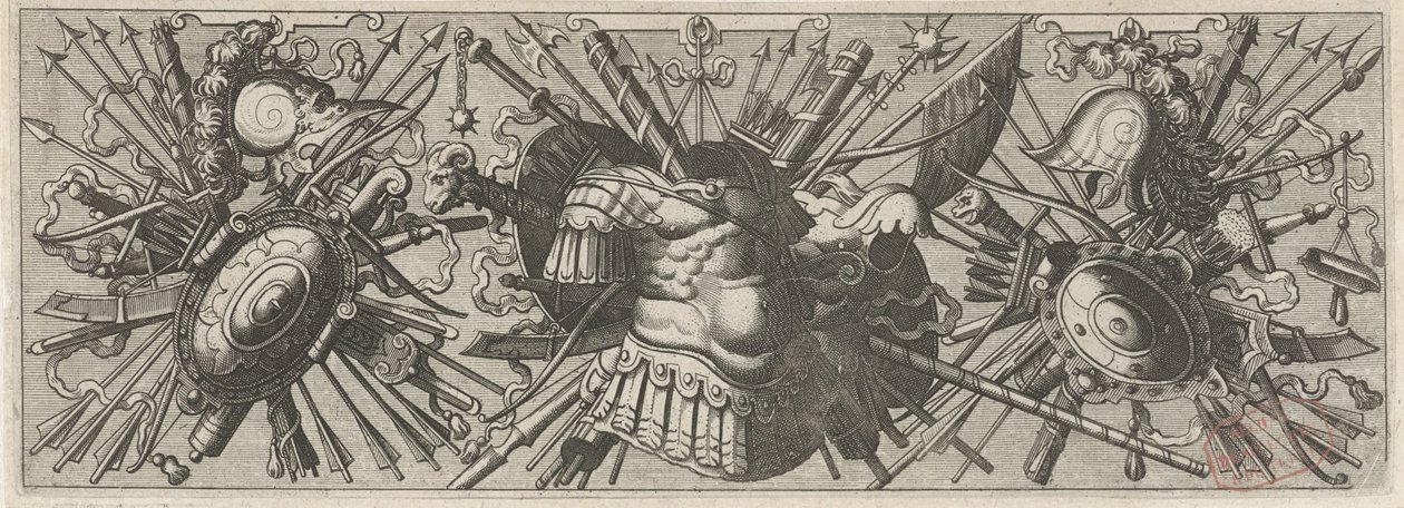 Panoply. Frise med romerske armer, nedre del Panoplia sev armamentarium... (serietittel) av Johannes of Lucas van Doetechum
