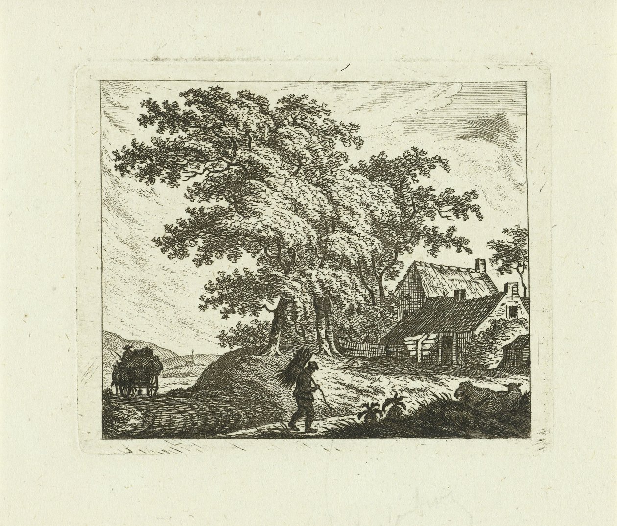 Landskap med gård og mann med fagot av Johannes van Cuylenburgh