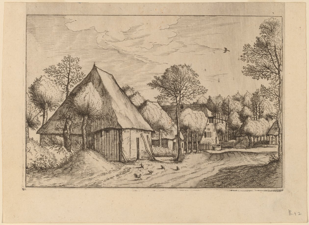 Et gårdstun med en trekkbrønn av Johannes van Doetechum, the Elder and Lucas