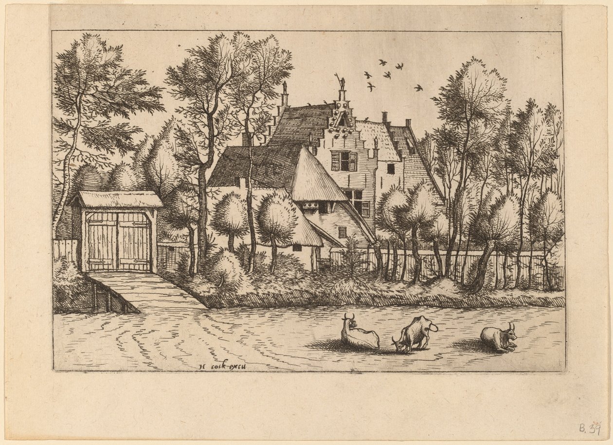 Landsted med grøft av Johannes van Doetechum, the Elder and Lucas