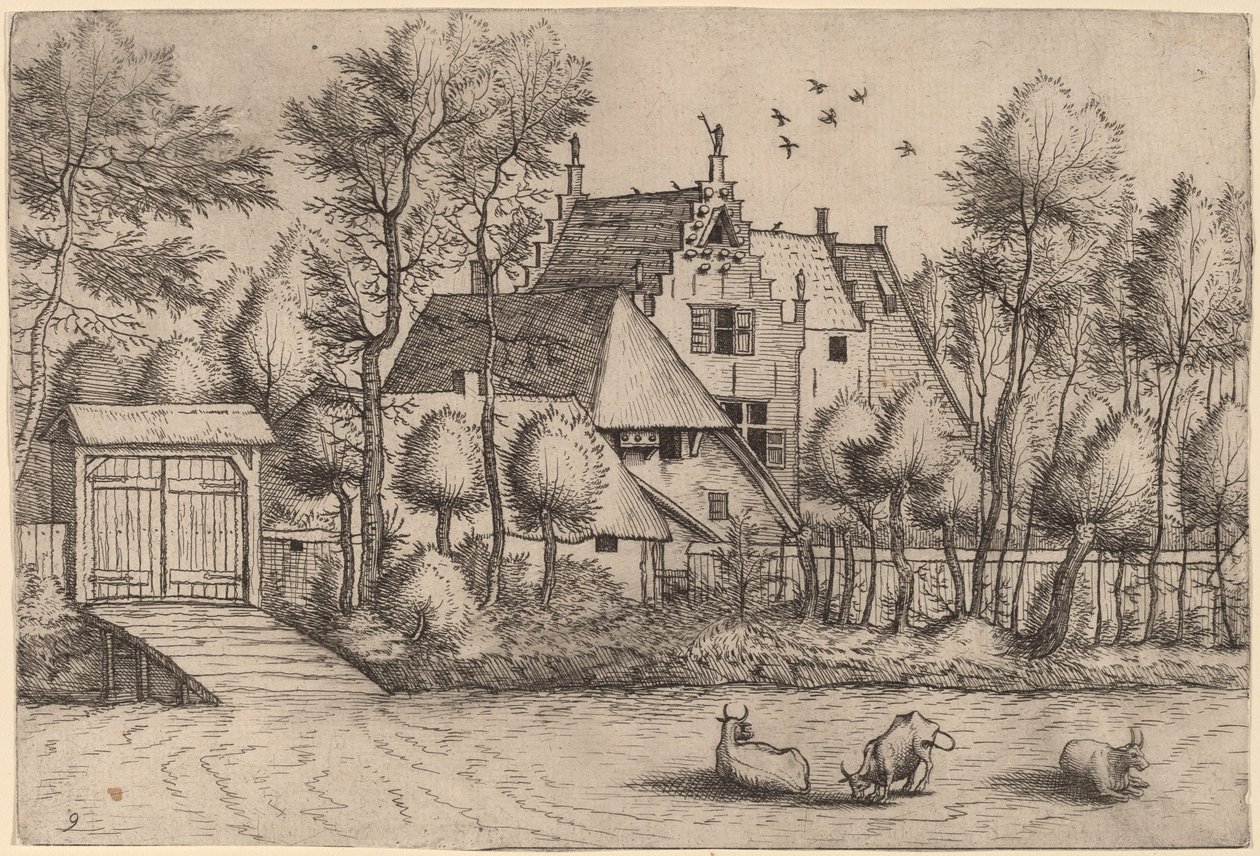 Landsted med grøft av Johannes van Doetechum, the Elder and Lucas