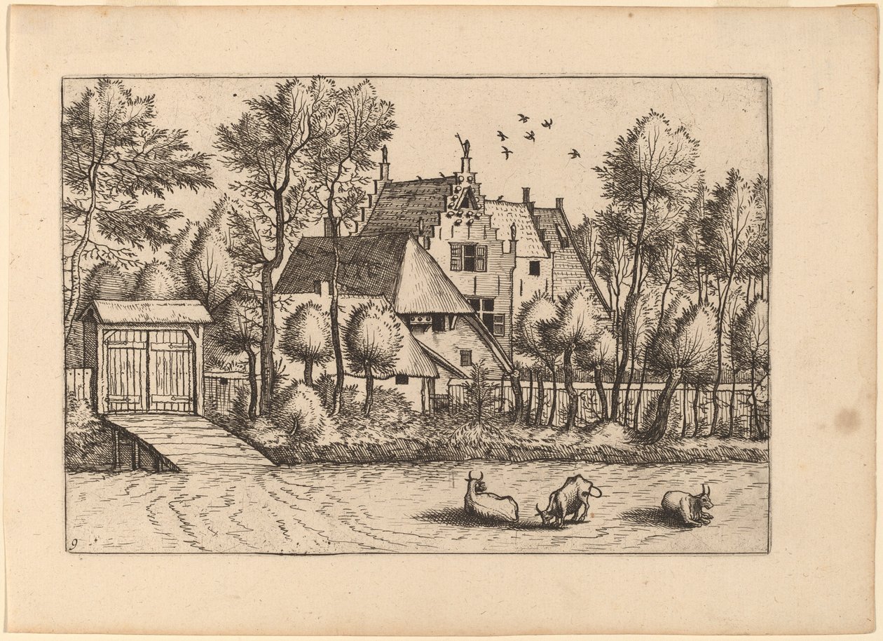 Landsted med grøft av Johannes van Doetechum, the Elder and Lucas