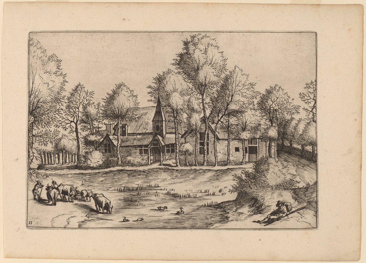 Landsby med kirke av Johannes van Doetechum, the Elder and Lucas