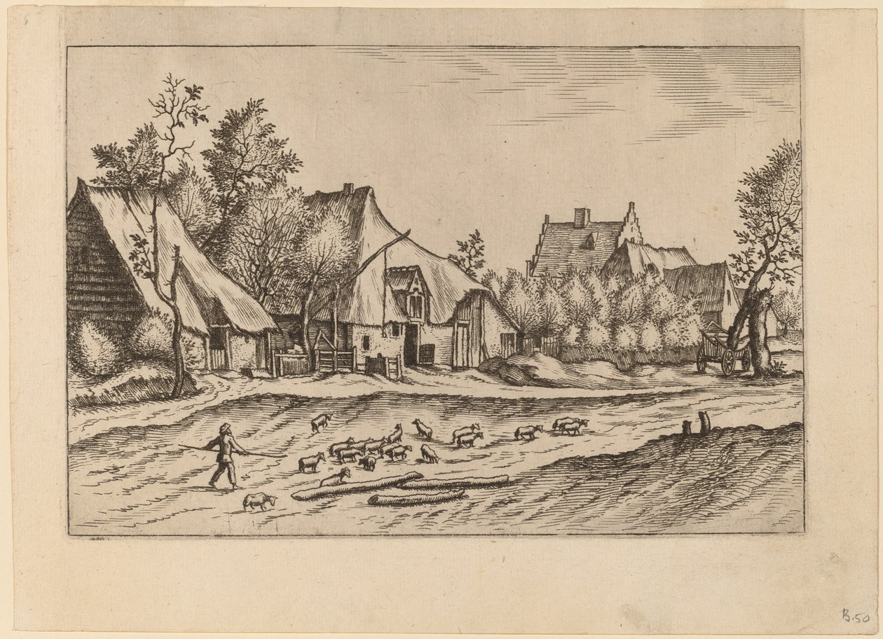 Gårder i en landsby av Johannes van Doetechum, the Elder and Lucas