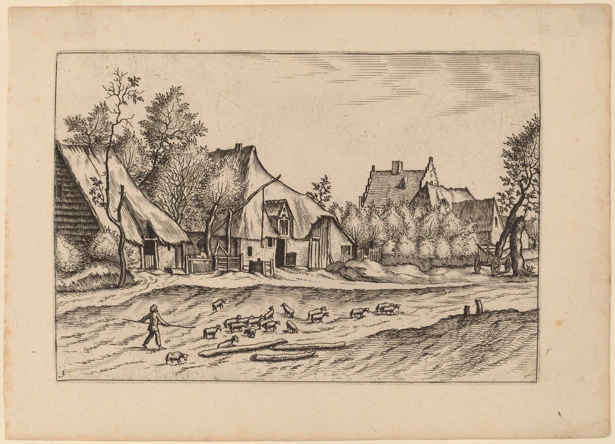 Gårder i en landsby av Johannes van Doetechum, the Elder and Lucas