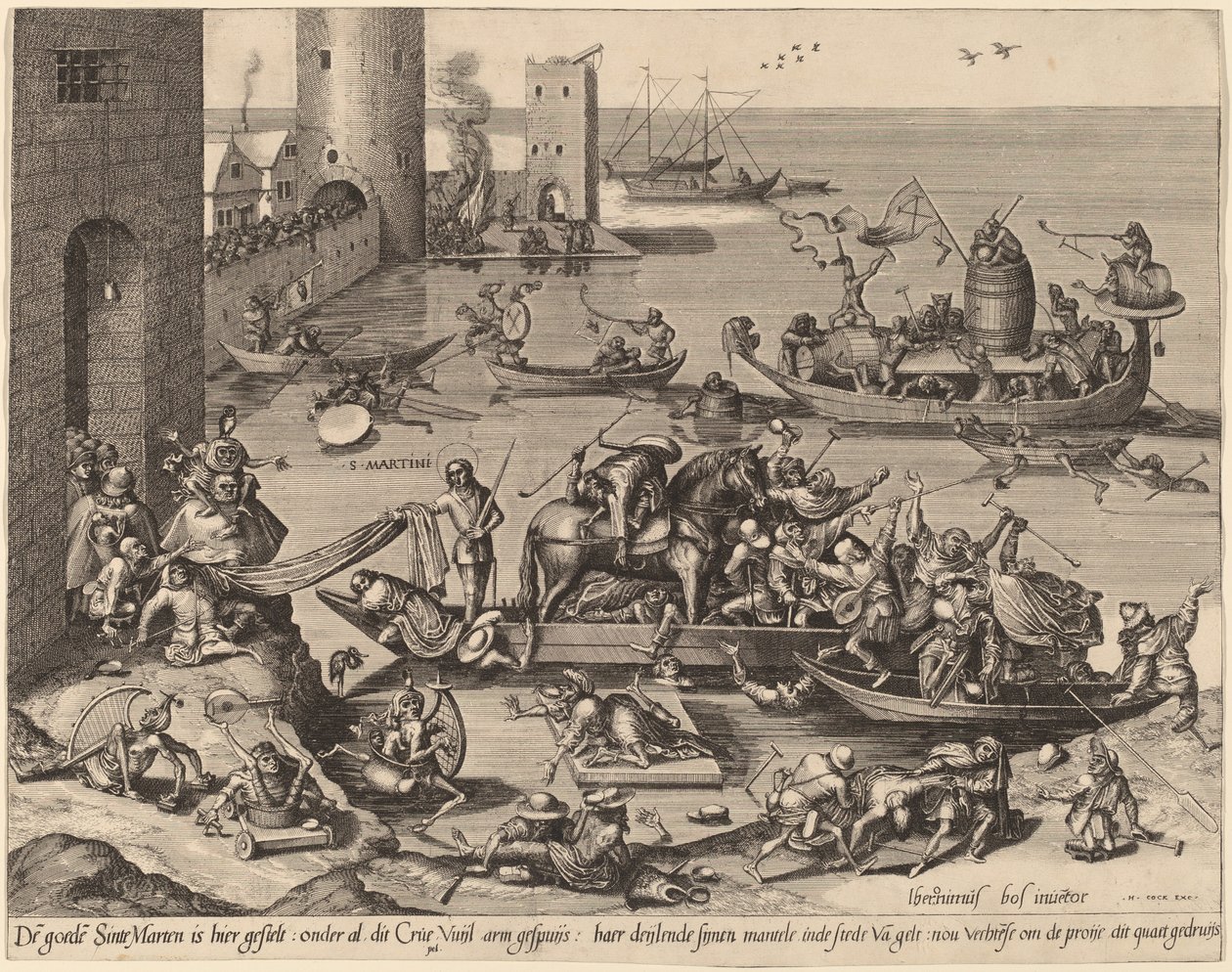 Saint Martin med hesten sin i et skip av Johannes van Doetechum, the Elder, and Lucas