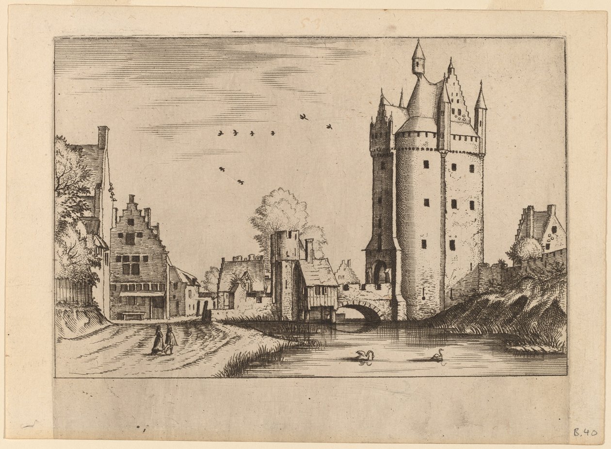 Byport med landhus av Johannes van Doetechum, the Elder and Lucas