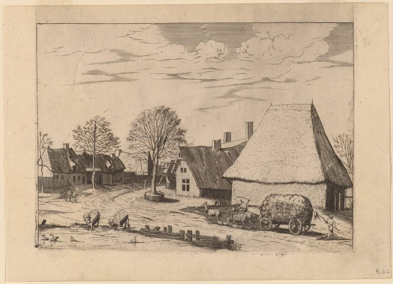 Landsbygate med høyvogn av Johannes van Doetechum, the Elder and Lucas
