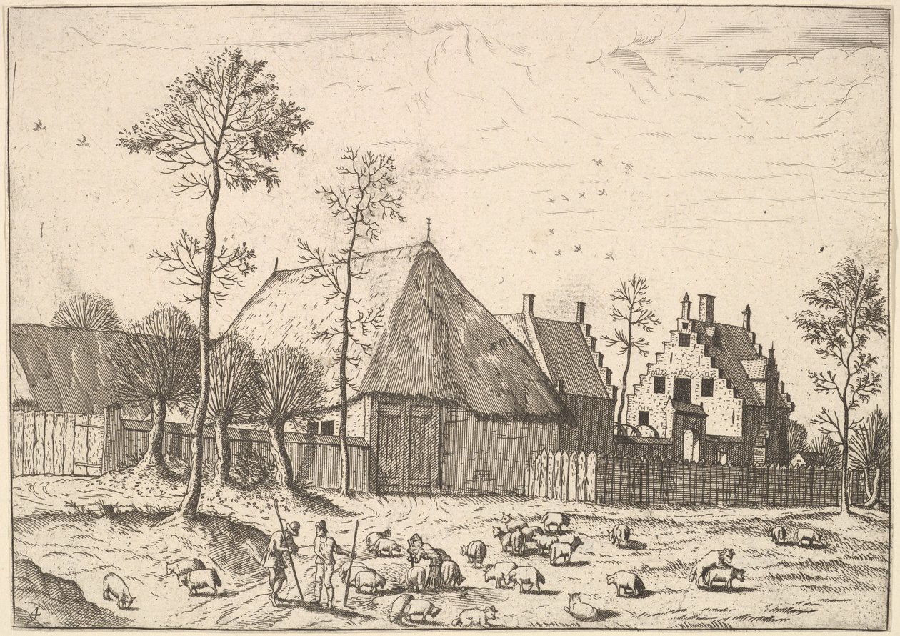 Skur med hytte, fra De små landskapene, 1559-61. av Johannes van Doetecum I