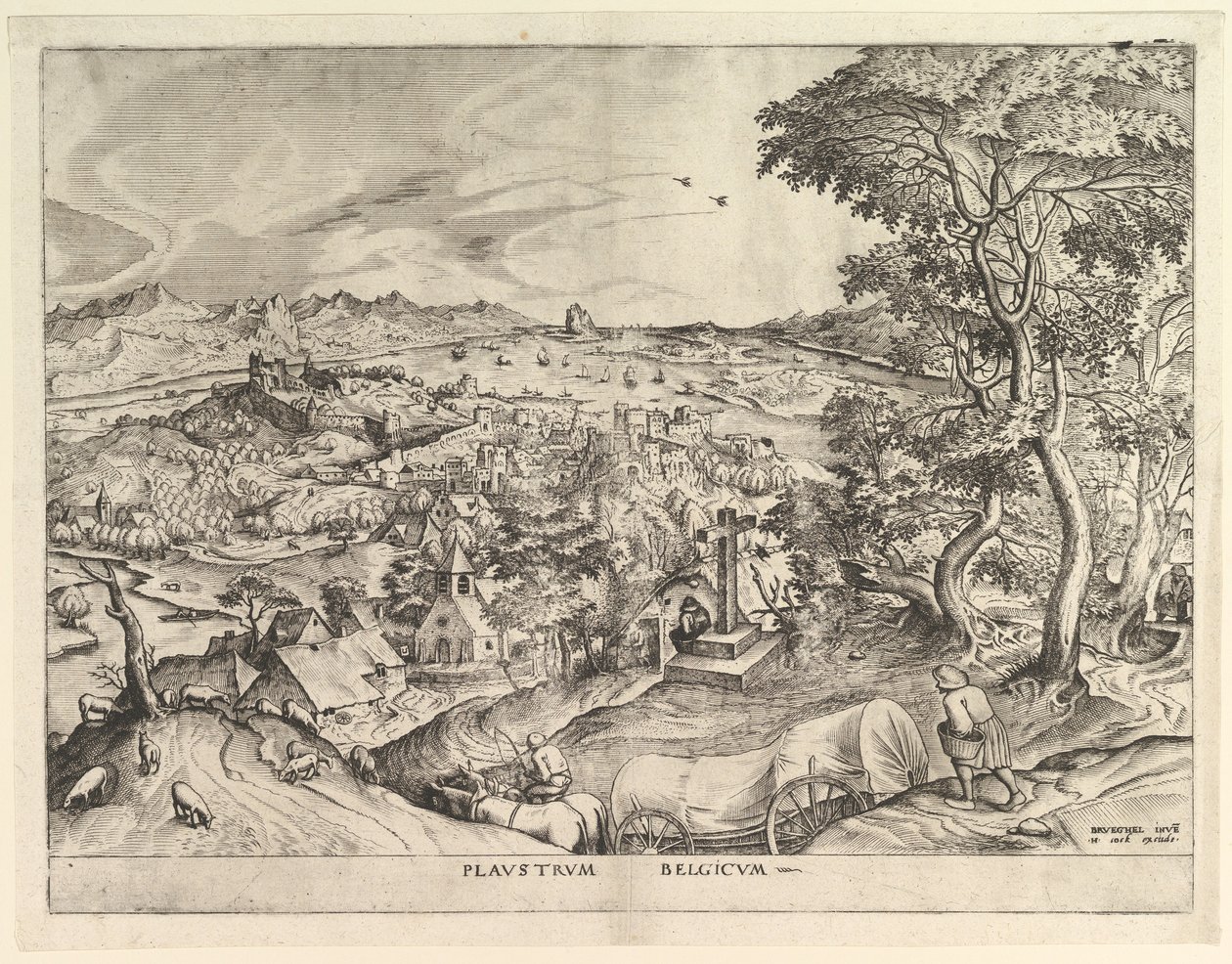 Den belgiske vognen Plaustrum Belgicum fra The Large Landscapes, ca. 1555-56. av Johannes van Doetecum I