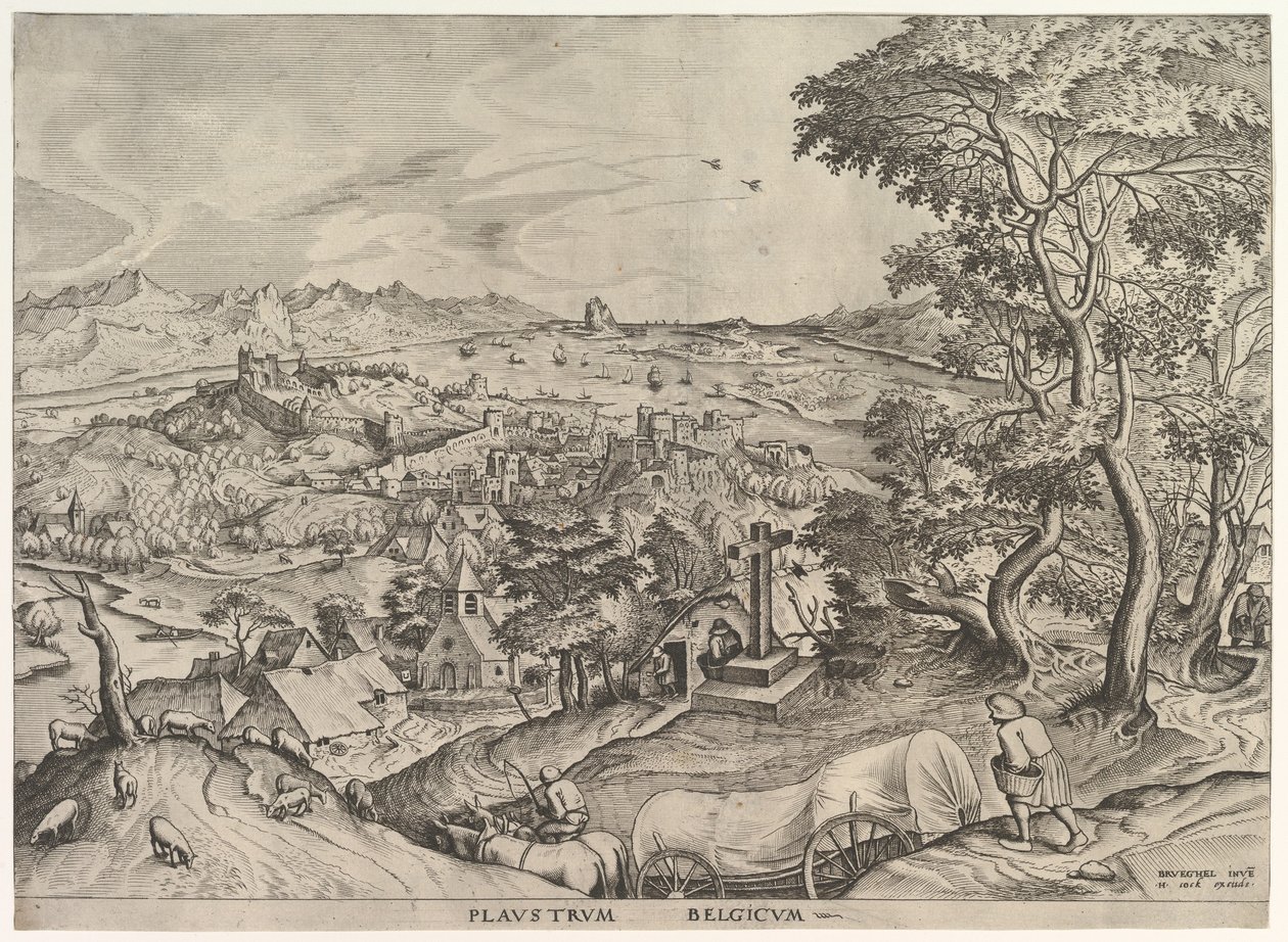 Den belgiske vognen Plaustrum Belgicum fra The Large Landscapes, ca. 1555-56. av Johannes van Doetecum I