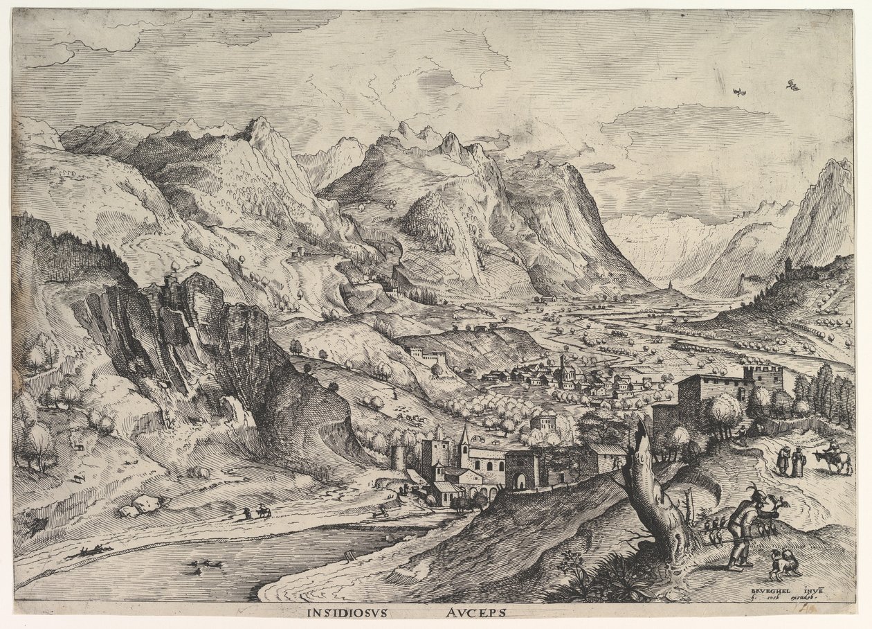 The Crafty Bird-Catcher Insidiosus auceps fra The Large Landscapes, ca. 1555-56. av Johannes van Doetecum I