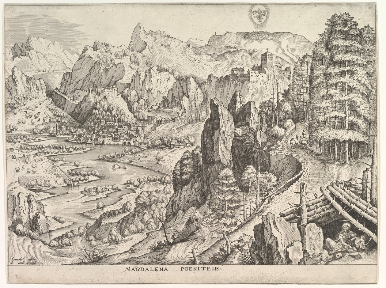 Den angrende Magdalene Magdalena Poenitens fra The Large Landscapes, ca. 1555-56. av Johannes van Doetecum I