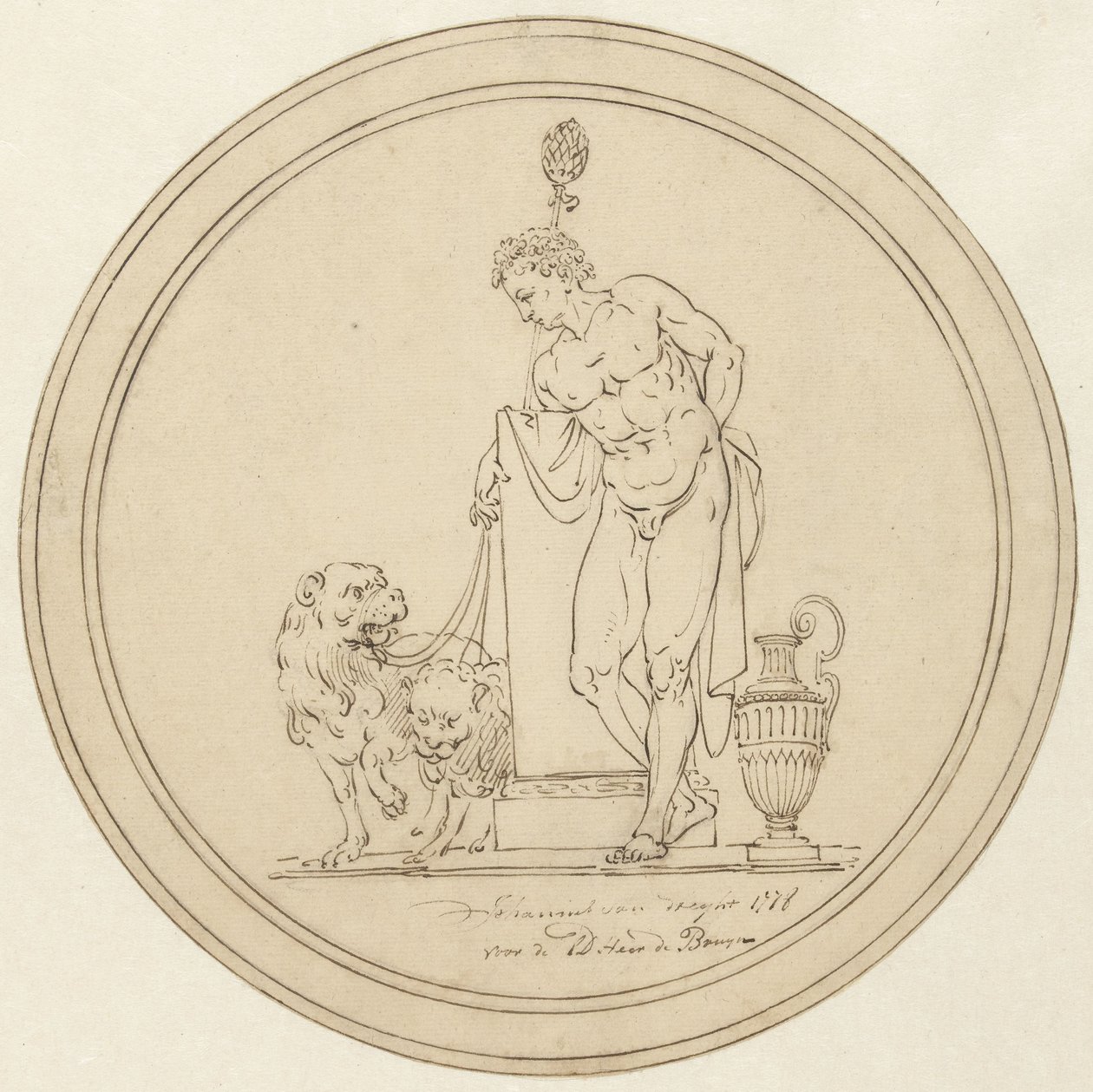 Allegorisk mannsfigur, stående med to løver av Johannes van Dregt