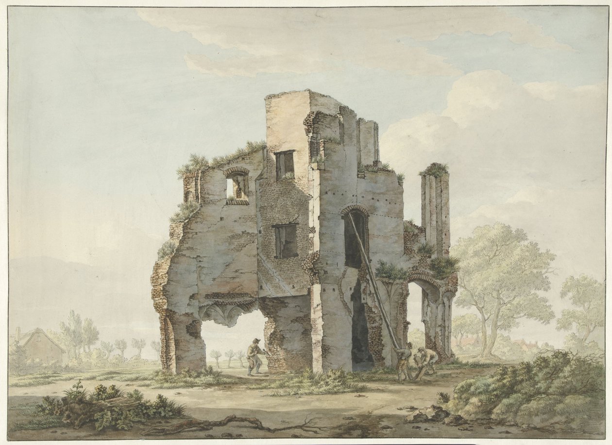 Riving av ruinene av Rijnsburg Abbey av Johannes van Lexmond