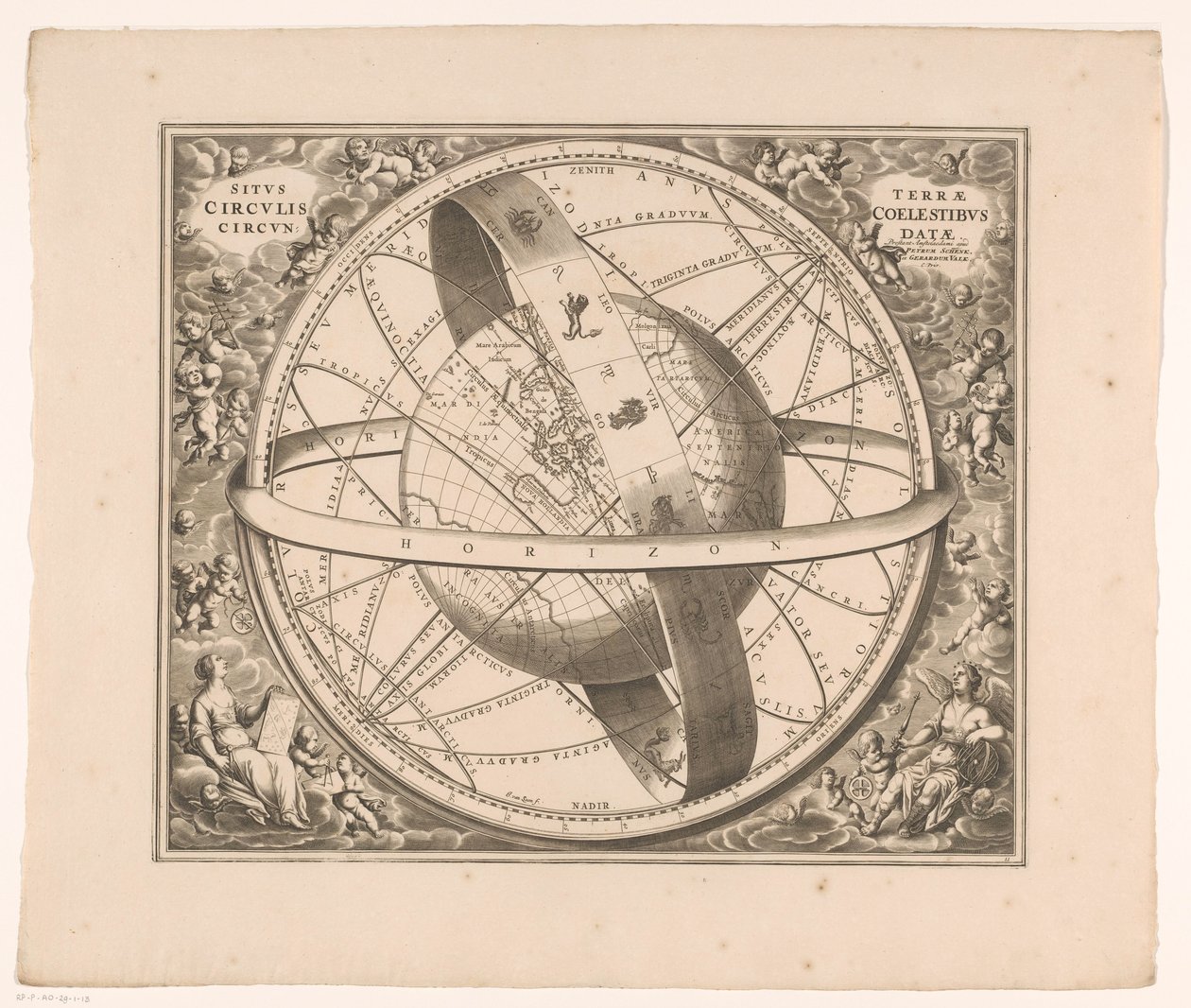 Jordekort i henhold til Ptolemaios system Stedet for jorden omgitt av himmelsirkler (tittel på objekt) av Johannes van Loon